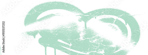 Green spray paint heart shape with dripping effect and cracked texture on white background, grunge love symbol