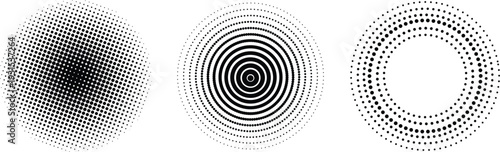 halftone dot circle frame vector. The round border icon uses a halftone random circle dot raster texture. 