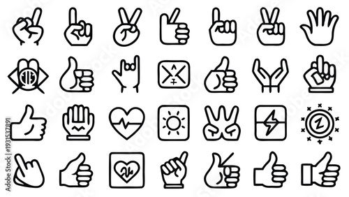 A diverse collection of hand gestures and symbols representing various emotions and actions. Vector