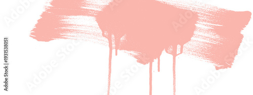 Salmon pink abstract brush stroke with paint drips, offering a bold and messy artistic texture for creative backgrounds