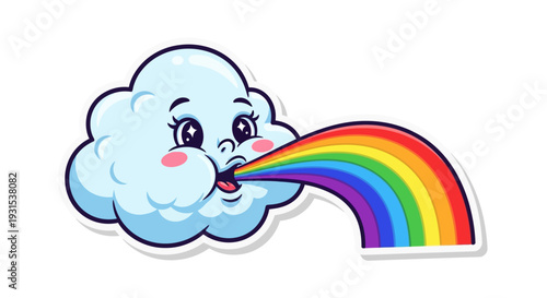 Cute Cloud Character Spitting a Rainbow
