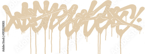 Beige graffiti tag with drips, abstract urban art style on white background, perfect for edgy design projects and backgrounds