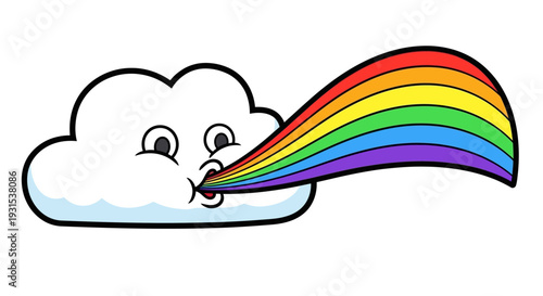 Cartoon Cloud Blowing Rainbow