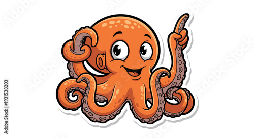 Cute Cartoon Octopus Character Pointing Up