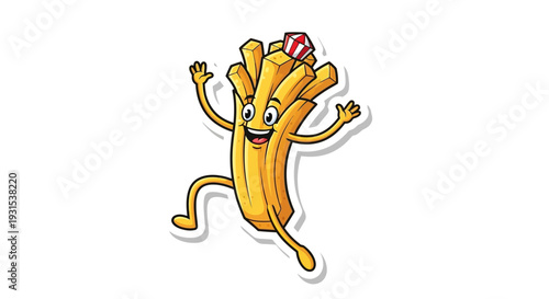 Happy Cartoon French Fry Character Jumping with Joy