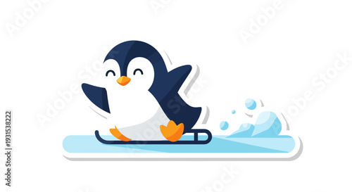 Cute cartoon penguin ice skating, happy animal enjoying winter sport
