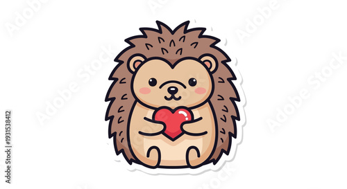 Obraz na plátně Cute Hedgehog Holding Red Heart, Adorable Animal Sticker, Kawaii Style