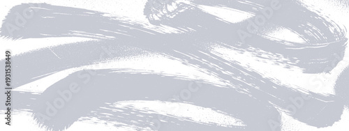 Cool light grey abstract brush strokes and spray paint texture on a white background. Modern, minimalist backdrop.
