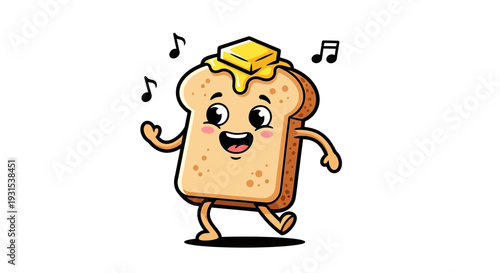 Happy Dancing Toast Slice with Butter and Music Notes