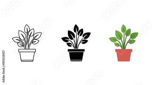 Three stylized potted plants with different colored pots and leaves Vector