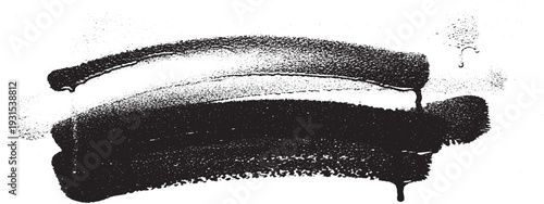 Thick black brush stroke with fine spray paint texture and drips, modern abstract background