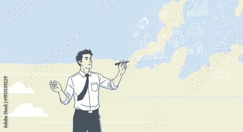 Man in White Shirt Holding Megaphone Outdoors.