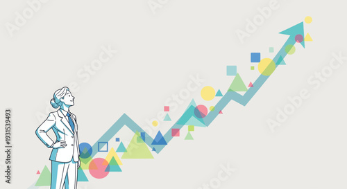 Businessman Standing Next to Rising Graph Arrow.