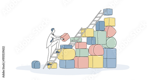 Man Building Colorful Block Structure.
