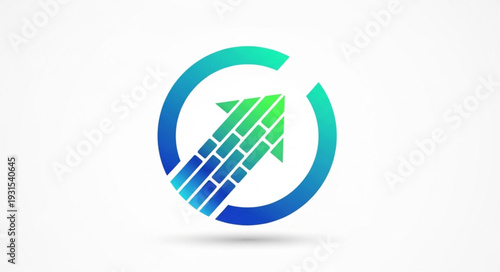 Circular arrow graphic with upward trending arrow inside.