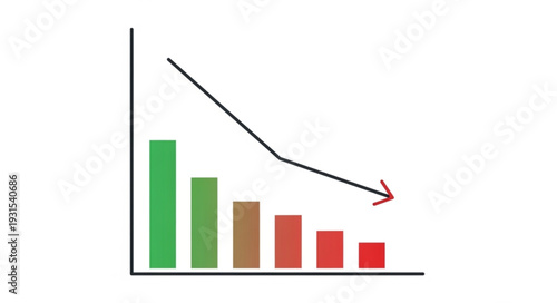 Bar chart showing a downward trend with a red arrow indicating decline.