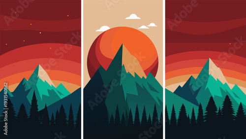 A serene landscape with rolling hills and a vibrant sunset sky Vector