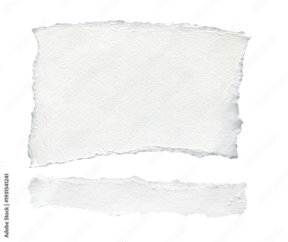 Obraz premium High-quality isolated image of a blank white paper sheet with torn edges, minimalist design ideal for mockups, templates, and creative projects.