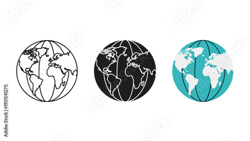 Three different colored illustrations of the earth Vector