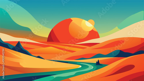 A vibrant sunset over rolling hills with a clear blue sky in the background Vector