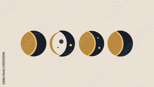 Four phases of the moon depicted in a minimalist design with brown and black colors Vector