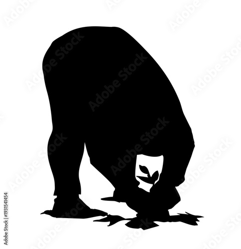 Vector drawing. A gardener weeding a garden