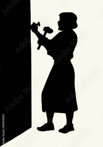 Vector illustration of a man hammering a nail.