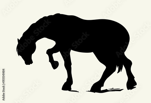 Vector drawing. The horse is walking on the lawn
