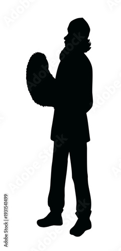 Vector drawing. Man sells a fur