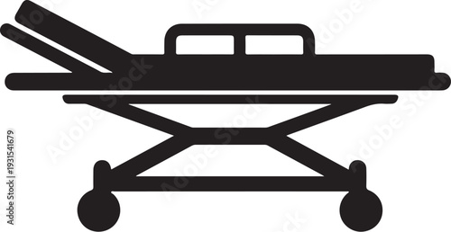 Black hospital stretcher icon on white background simple design