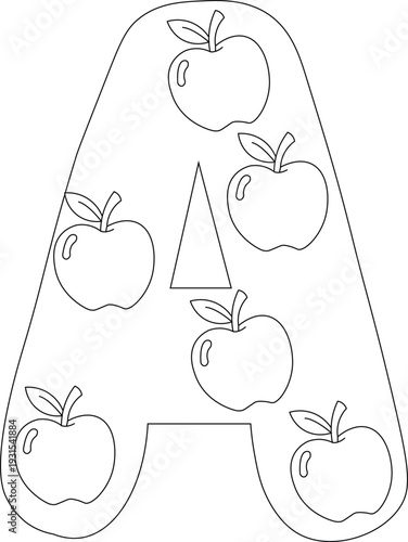 Apple Counting Worksheet for Kids – Printable Preschool Math Coloring Page, Black and White Line Art