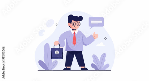 A cheerful cartoon man in a suit carries a briefcase and gives a thumbs up, indicating success