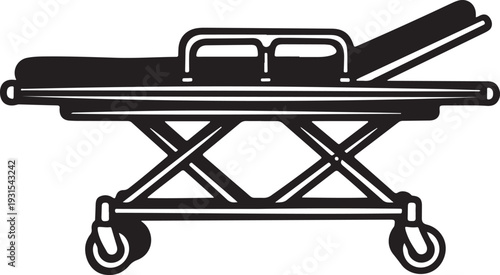 Medical stretcher with wheels and black mattress illustration
