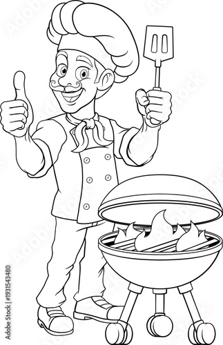 A chef cartoon barbecue coo...