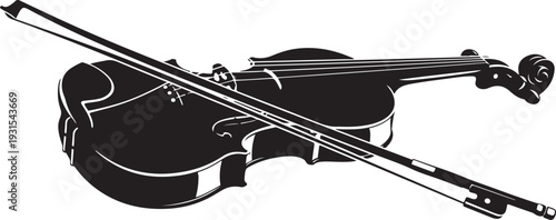 Black violin silhouette with bow on white background illustration