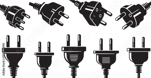 Electric plugs and sockets in various styles and designs