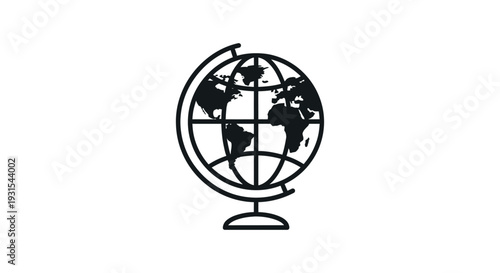 modern black and white globe icon representing global connectivity education and international business ideal for graphic design.