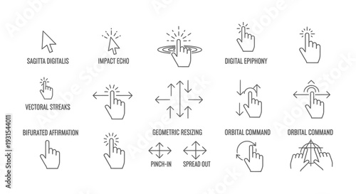 modern digital interaction gestures and ui icons illustrating touch screen commands for ux ui design and app tutorials.