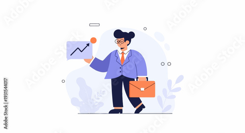 A person in a suit holds a graph and briefcase, symbolizing business growth