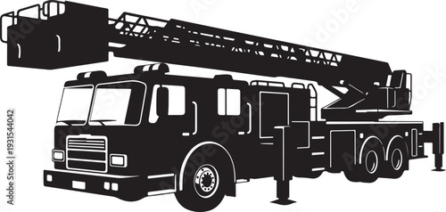 Fire truck with extended ladder and bucket illustration