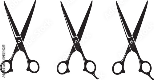 Three pairs of scissors on a white background illustration