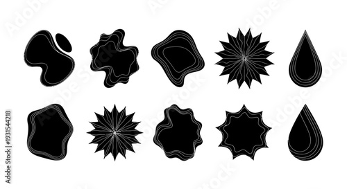 abstract fluid shapes and organic black forms with white outlines creating modern graphic design elements for digital art and branding projects