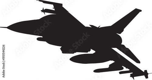 F16 Fighter Jet in Flight Solid Silhouette Design Vector Illustration