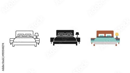 Three different colored beds with various headboards Vector
