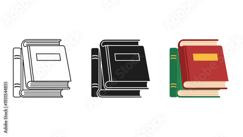 Stacks of books in different colors and line art Vector