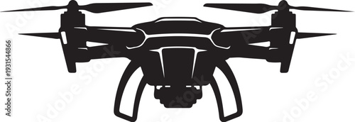 Black Silhouette Drone with Rotors on White Background Illustration