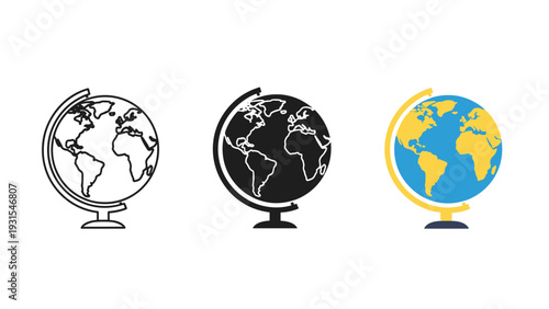 Three different colored globes on stands side by side Vector