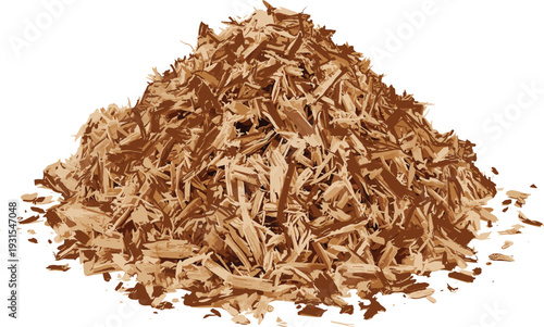 Wood Shavings Pile Isolated on White Background, Natural Sawdust Texture for Carpentry and Woodworking Vector Illustration