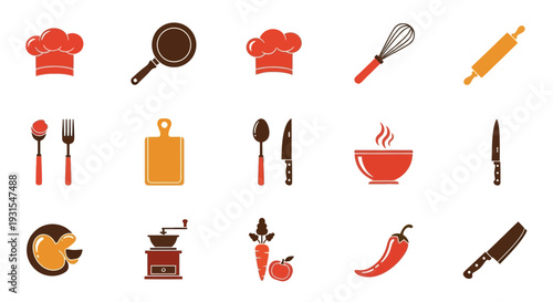 Delicious Cooking and Culinary Colored Vector Silhouettes