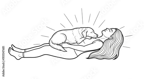 Savasana with a Sleeping Dog, Serene Mindfulness Coloring Page for Relaxation. transparent.